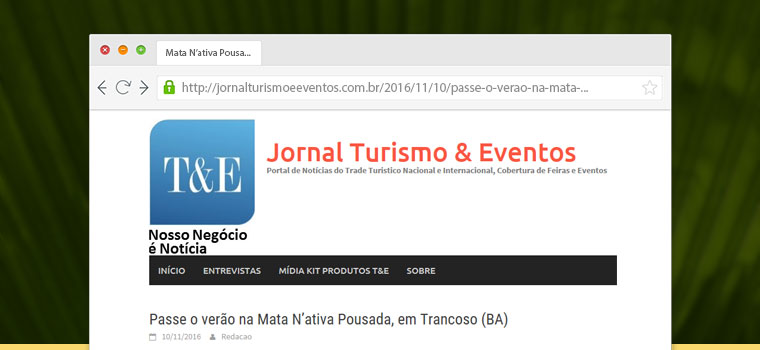A Mata N’ativa Pousada no site Jornal Turismo & Eventos