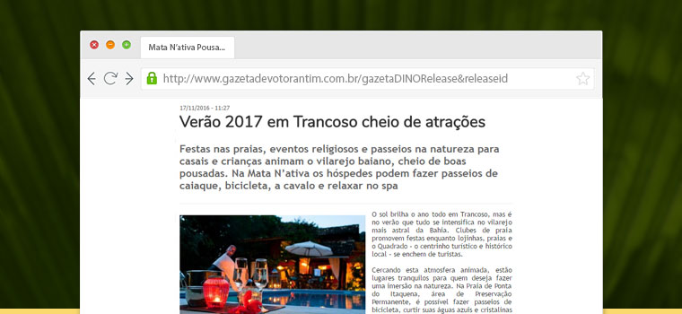 Mata N’ativa Pousada no site da Gazeta de Votorantim